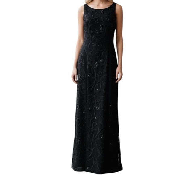 Lillie Rubin Vintage Black Beaded Formal Evening Gown Maxi Dress Size Medium - Picture 2 of 6